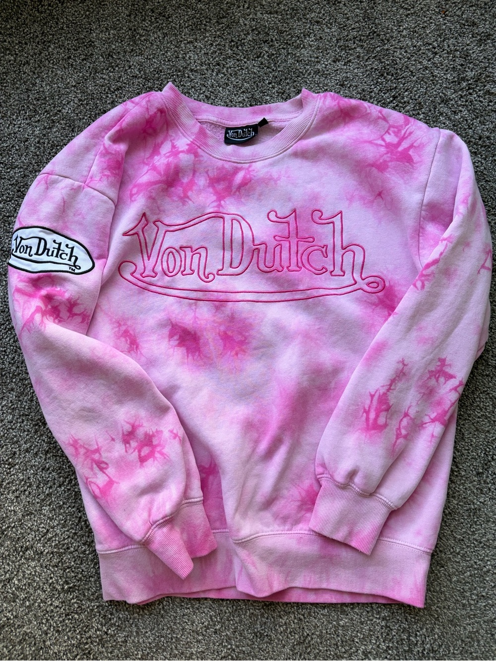 Von Dutch Pink Tie-Dye Logo Crewneck